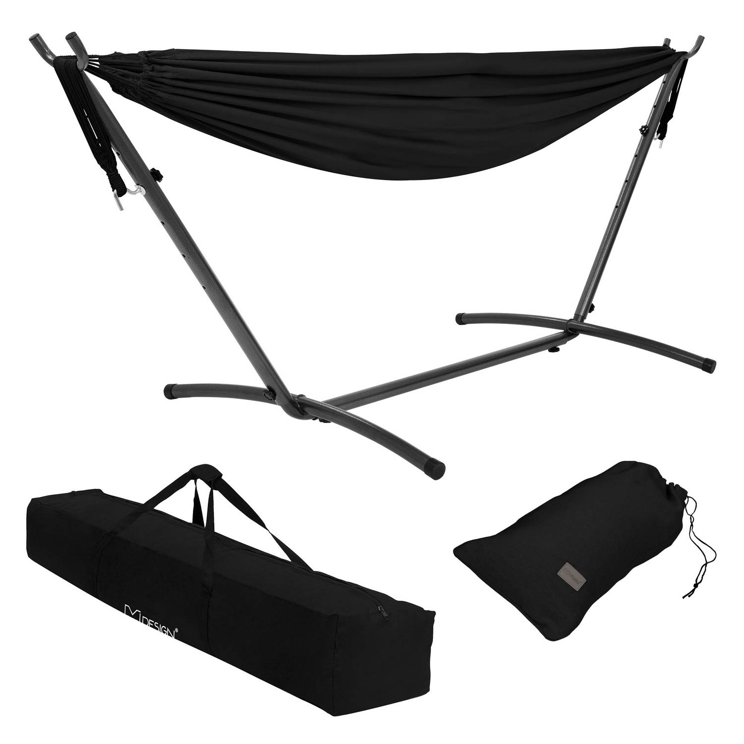 XXL hangmat met stalen frame tot 250 kg zwart incl. draagtas ML-Design