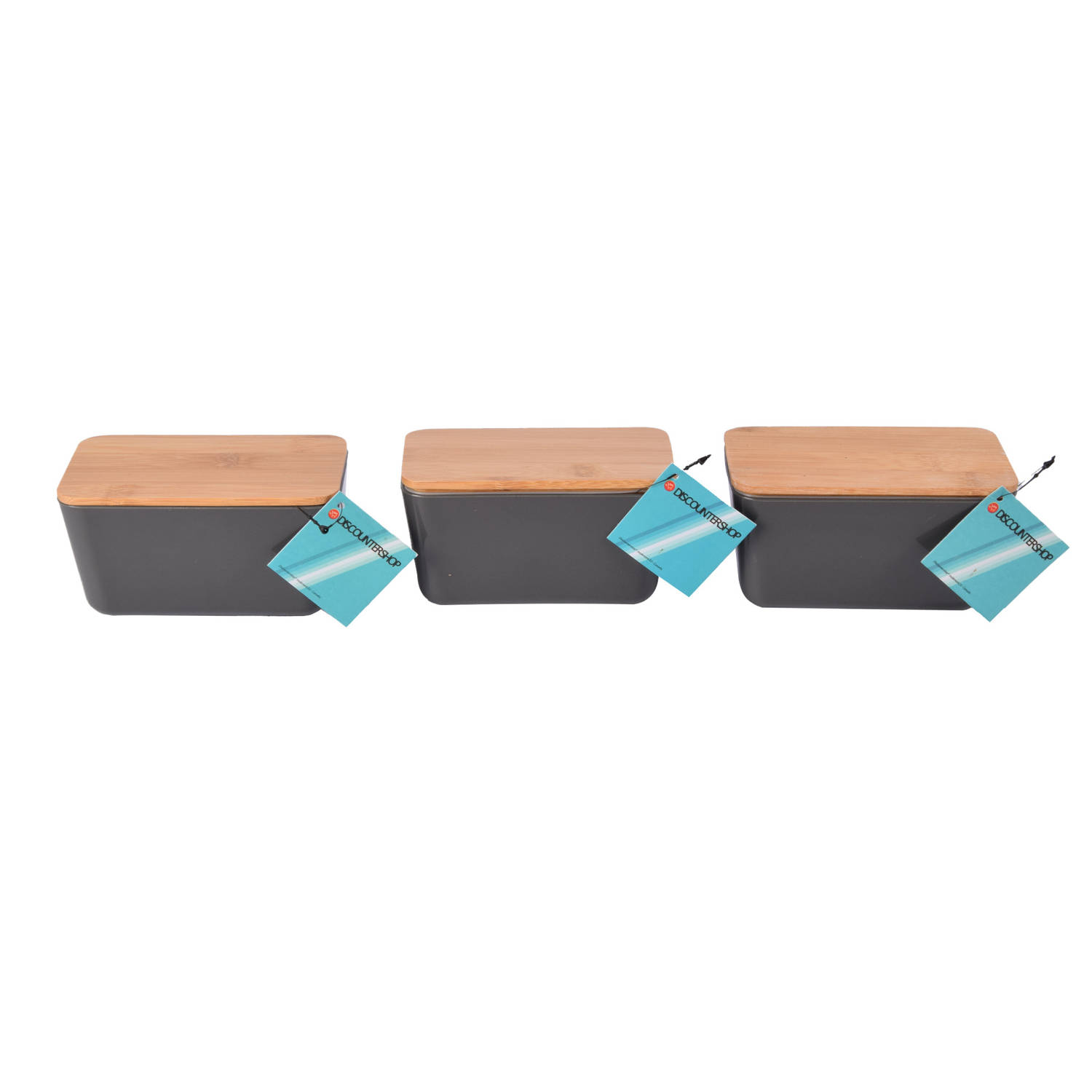 Set van 3 Opbergdozen met Deksel 0.7L - Donkergrijs - Bamboe Deksel - Luchtdicht Snackboxen - 13x8x7cm - Ideaal als Lunchboxen voor Volwassenen