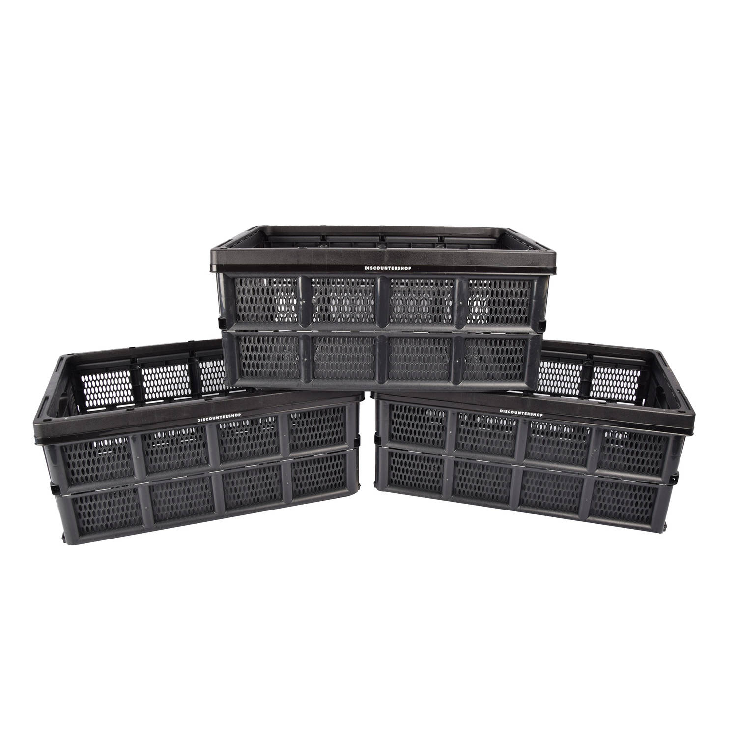 Set van 3 Zwarte Vouwkratten 32 Liter - Handige Opvouwbare Kratten voor Kamperen, Huishouden en Klussen - Compact met Handgrepen - 50x21x33 cm