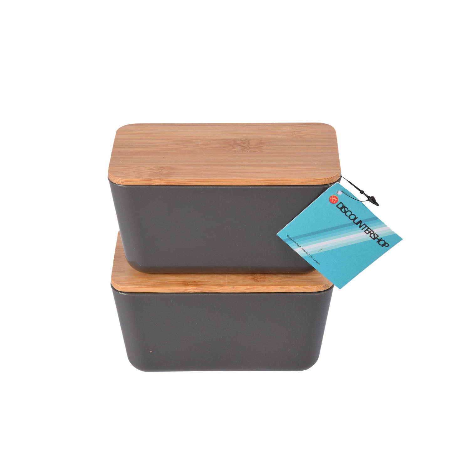 Set van 2 Multifunctionele Opbergdozen met Deksel 0.7L - Donkergrijs - Bamboe Deksel - Luchtdicht - 13x8x7cm - Ideaal voor Droge Nederlandse Snacks & Lunchbox voor Volwassenen