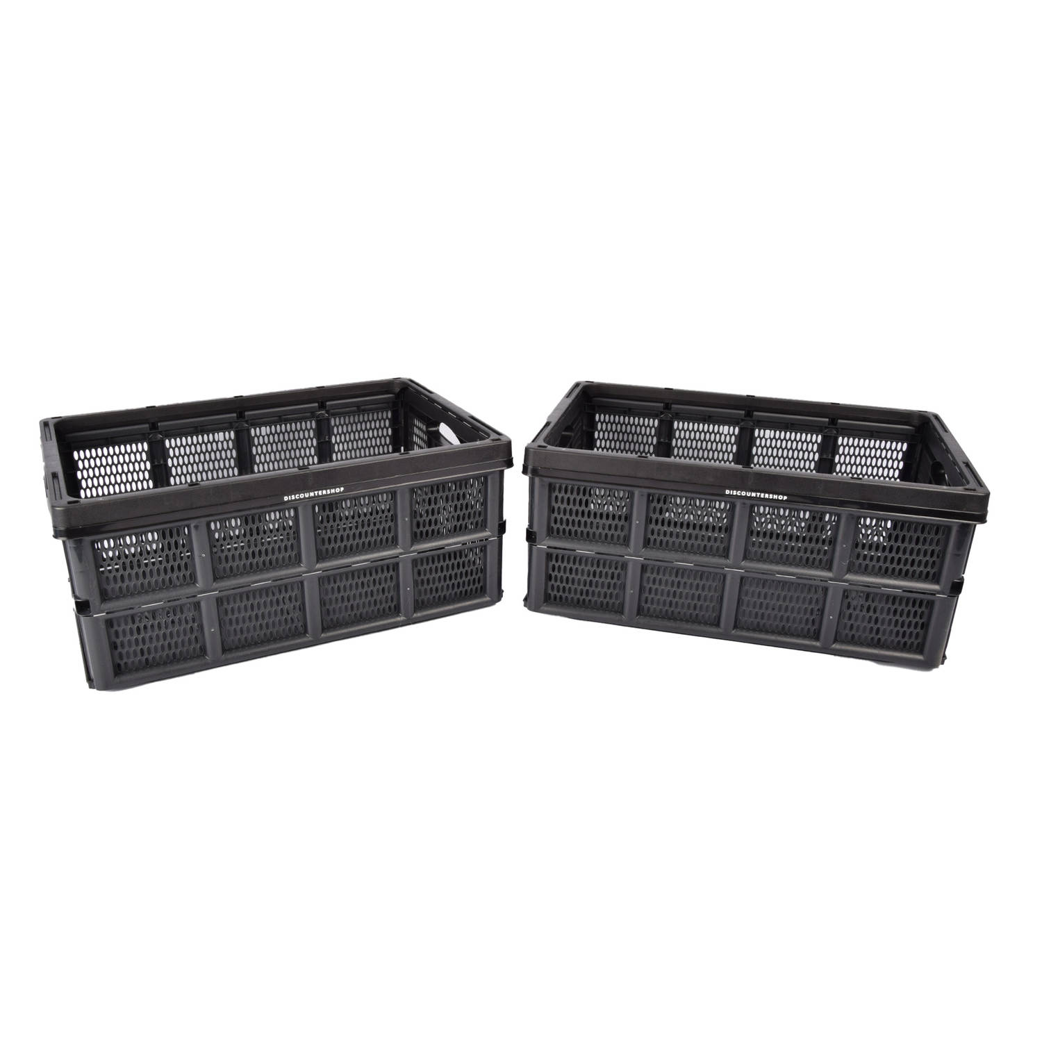Opvouwbare Vouwkrat 32 Liter - Zwart Plastic - Set van 2 - Handvatten - Compact en Duurzaam Kratten - Kamperen, Huishouden, Klussen - 50x21x33 cm