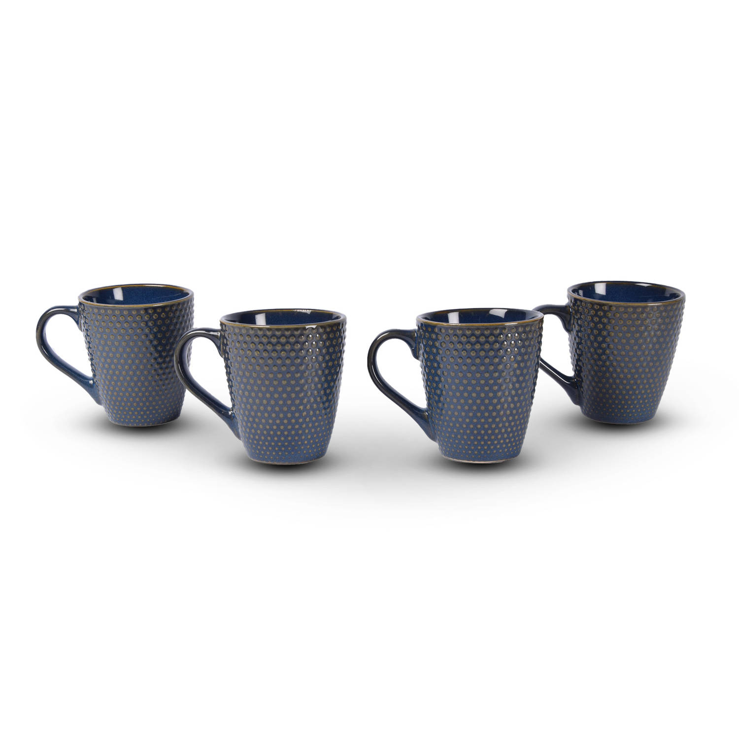 Set van 4 Aardewerken Koffiekopjes/Theebeker - 200ml Capaciteit elk - Blauw - Keramisch - Ø7.5cm Bovenkant - 9cm Hoogte Beker