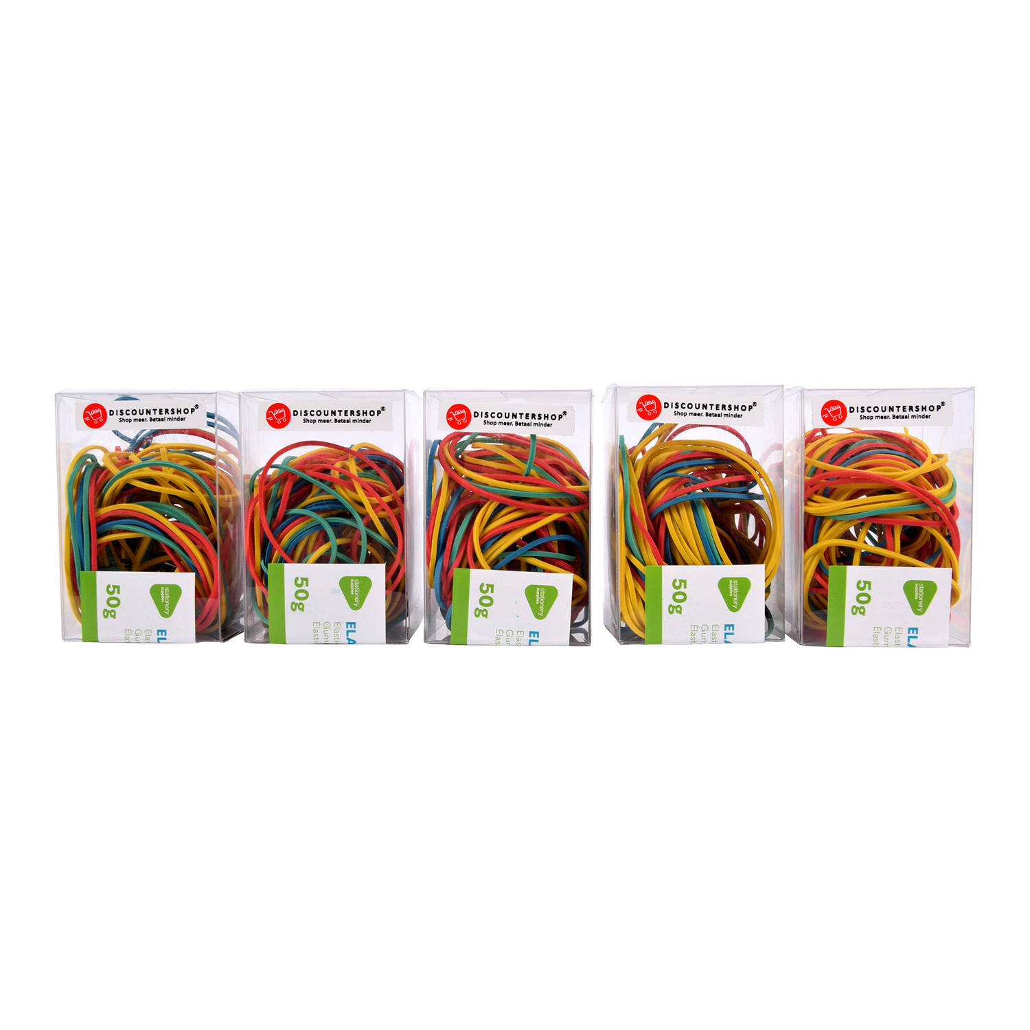 Vrolijk gekleurde elastiekjes van rubber 5 doosjes met elk 50g Speciaal voor kinderen Handige kleine