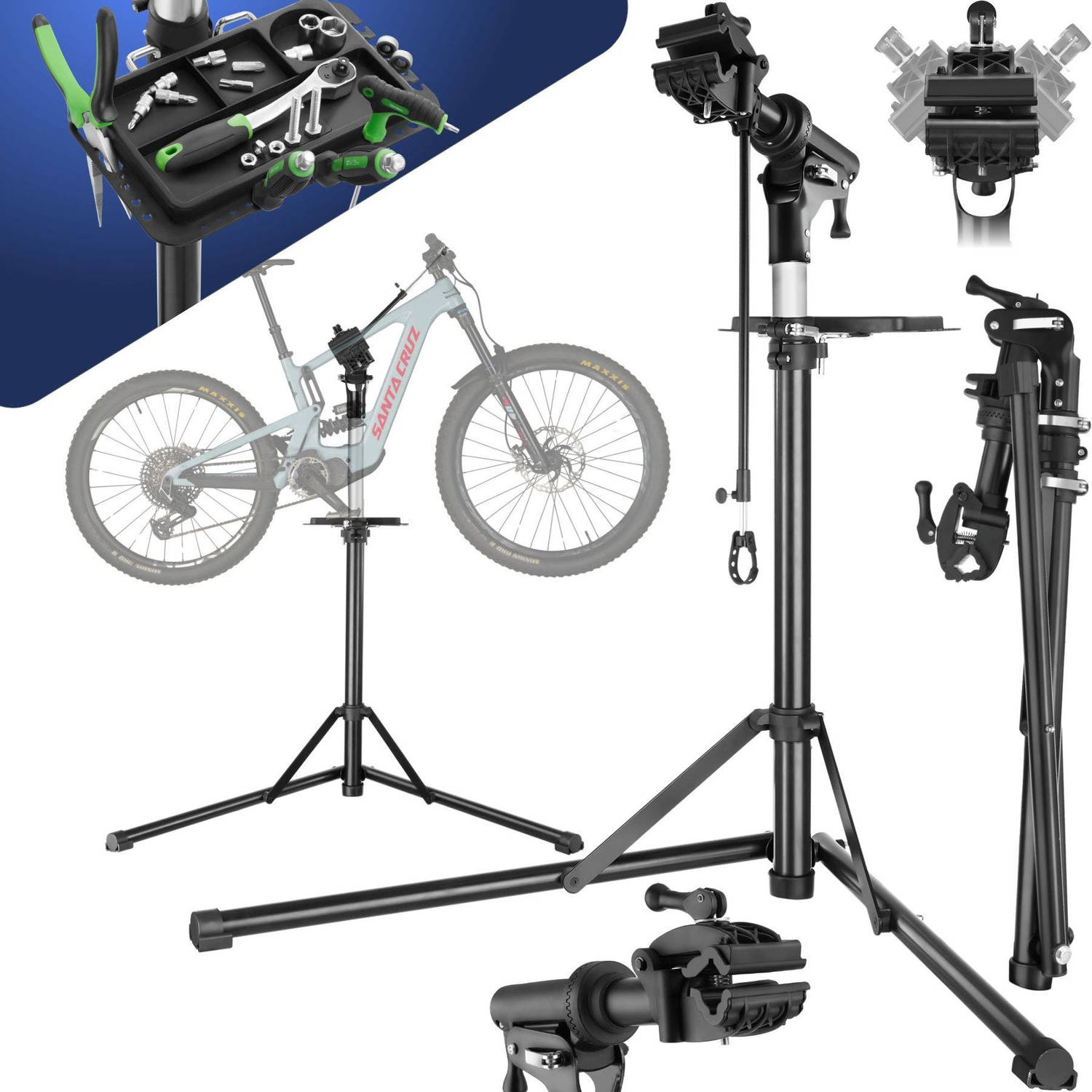 tectake® - Fietsreparatie standaard Jan - opvouwbaar/in hoogte verstelbaar montagestandaard - geschikt voor e-bikes