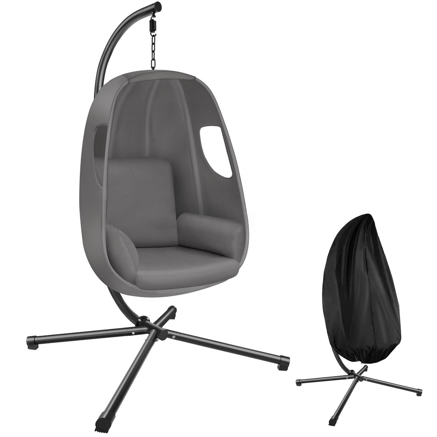 tectake® hangstoel met frame, binnen of buiten, schommelstoel met kussen + rugkussen, hangstoel, tot