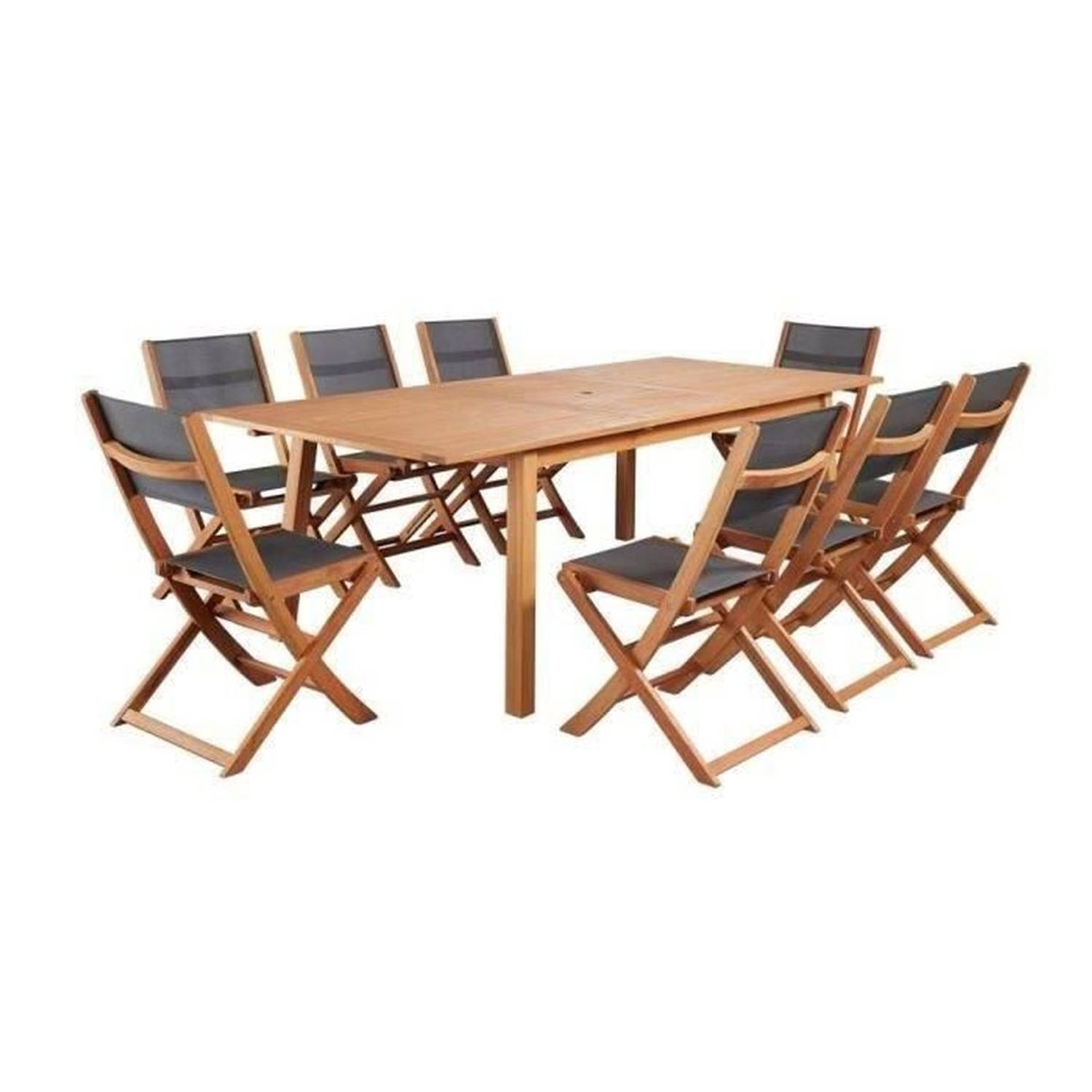 Tuinset 6 tot 8 personen - Uitschuifbare tafel 180-240 x 100 cm + 6 textileen stoelen - FSC Eucalyptus hout