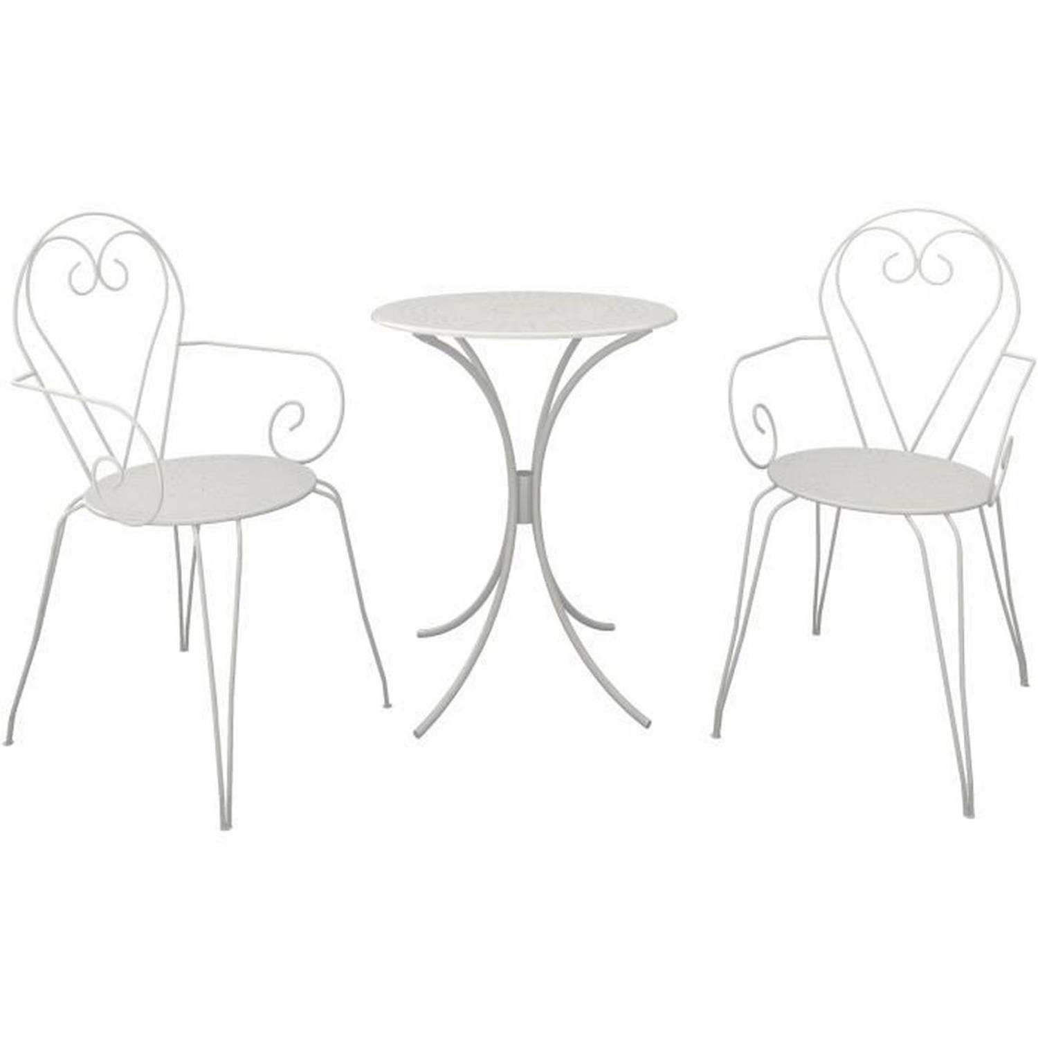 Romantisch smeedijzeren tuintafelset van 60 cm met 2 fauteuils wit