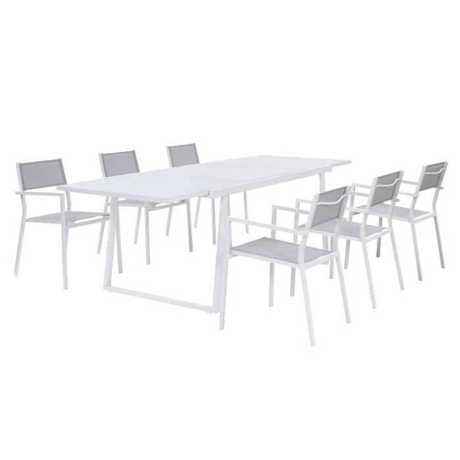 Garden Meal Set uitschuifbare tafel 160-240 cm en 6 fauteuils Aluminium frame Wit