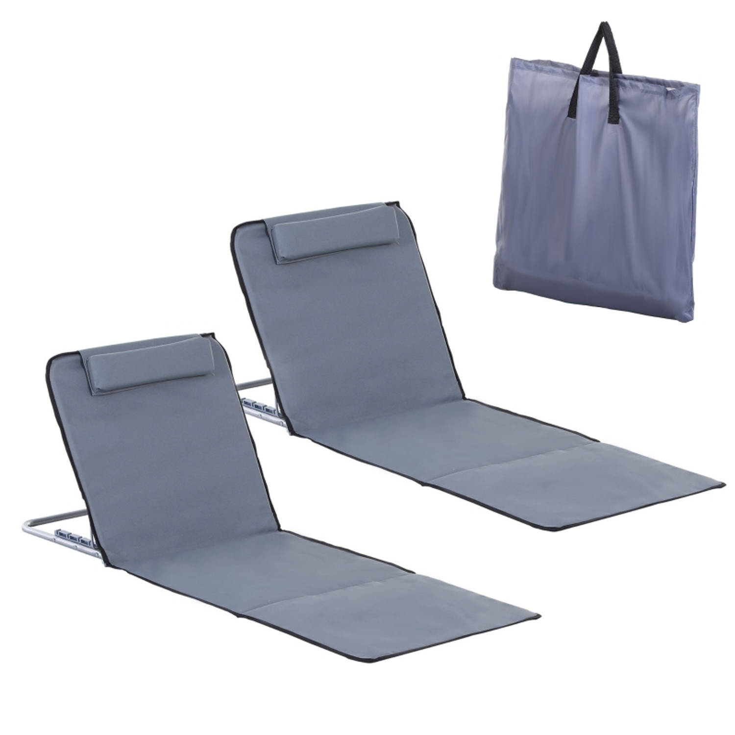 Strandstoel met draagtas - Strandmat - Strand - Vouwmatras - Ligbed - Zonnebed - Staal - 134 x 48 x 33-43 cm