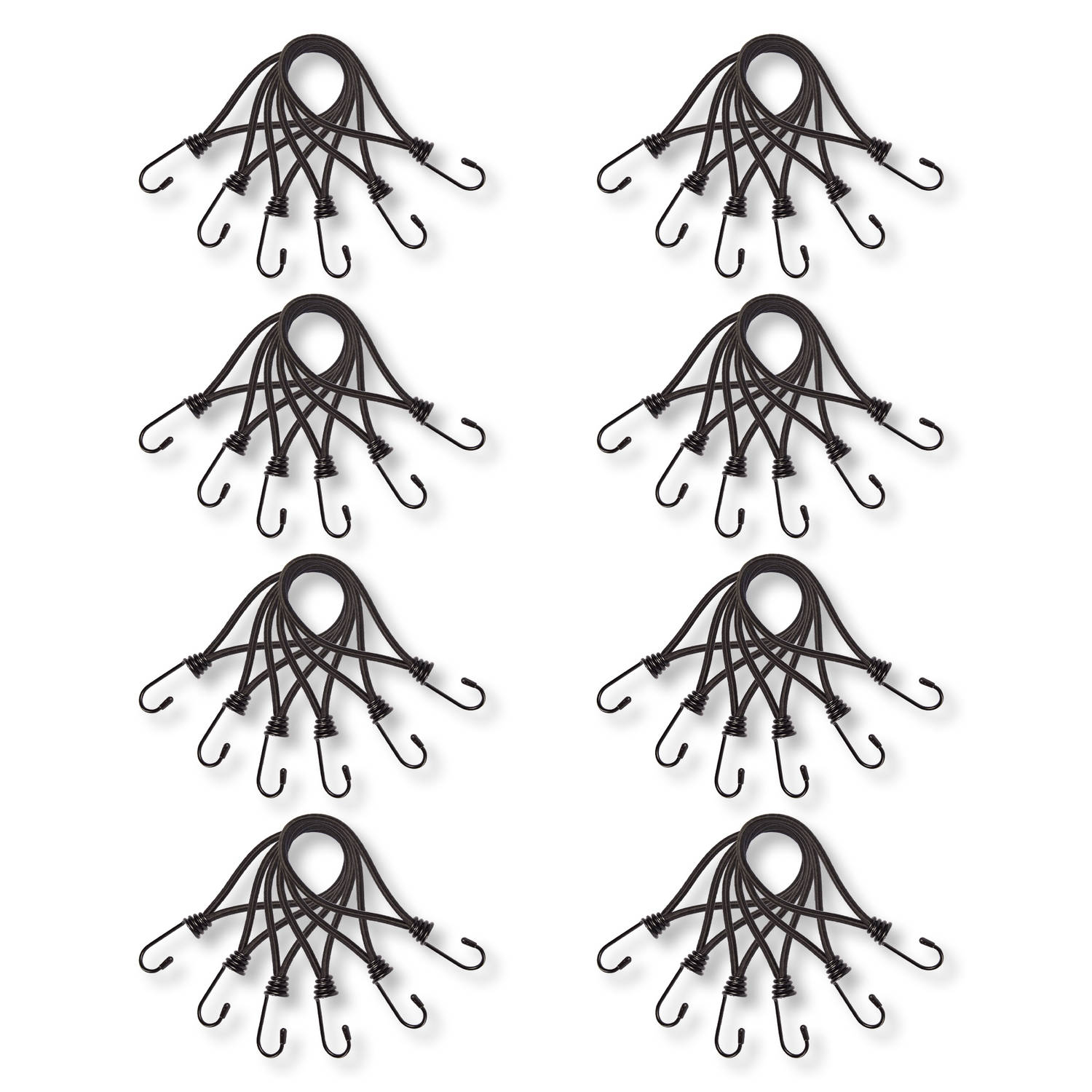 Voordelpak: Mini Snelbinders met Haak | Set van 8 Spanelastiek – 6 Stuks in elke Set | Tentspanner | Zwart Spinhaak 20cm Length