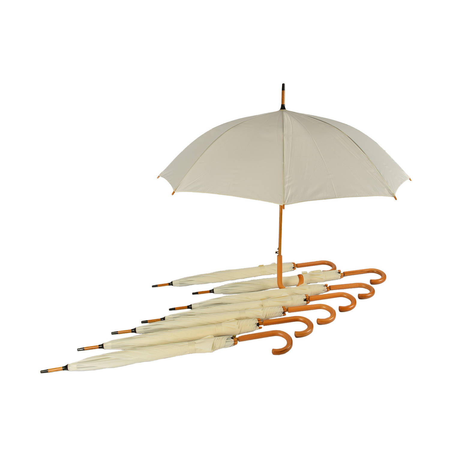 Opvouwbare Paraplu met Houten Handvat - Set van 8 - White Vanille - Kamperen & Outdoor | Automatisch & Windproof | 98cm Diameter