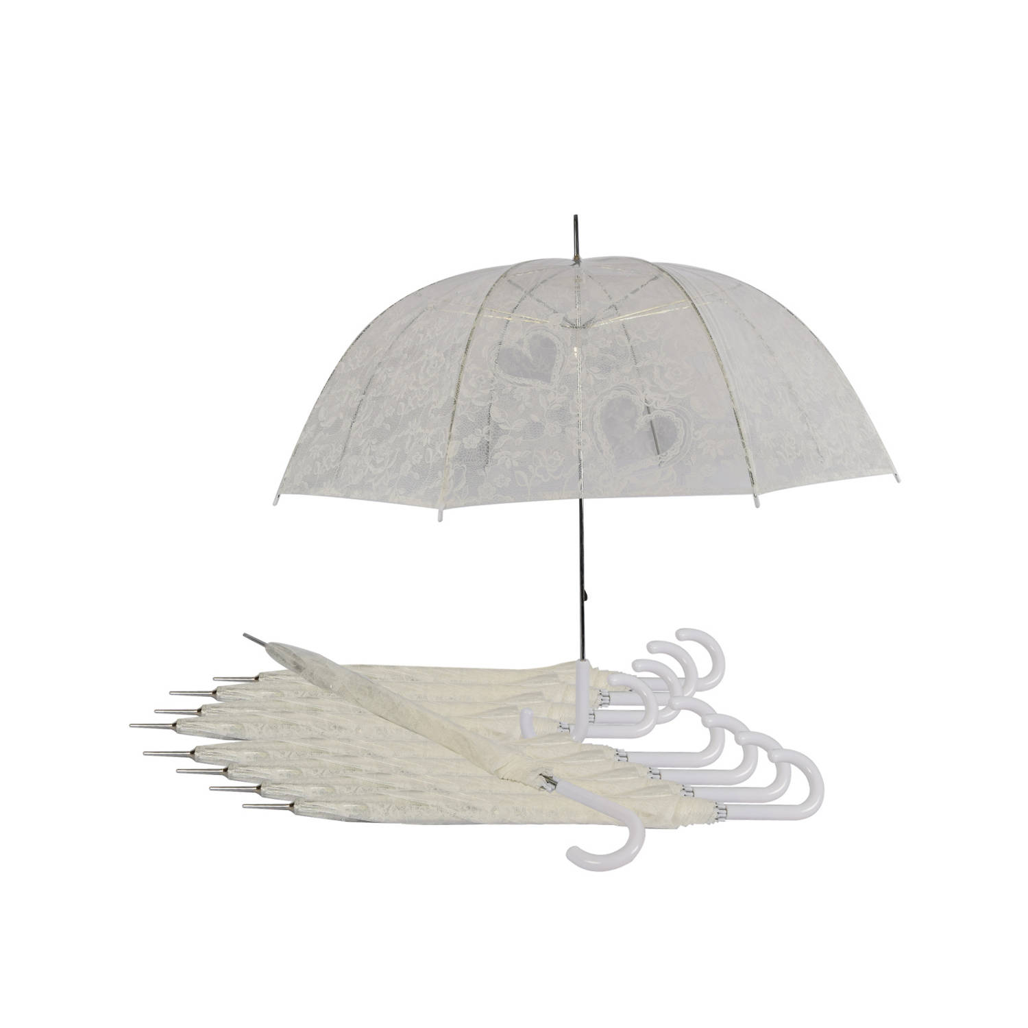 Set van 10 Doorzichtige Trouwparaplu's: Onmisbaar Accessoire voor een Magische Bruiloft - Transparante Paraplu met Hartjes | Windproof | 98cm Diameter