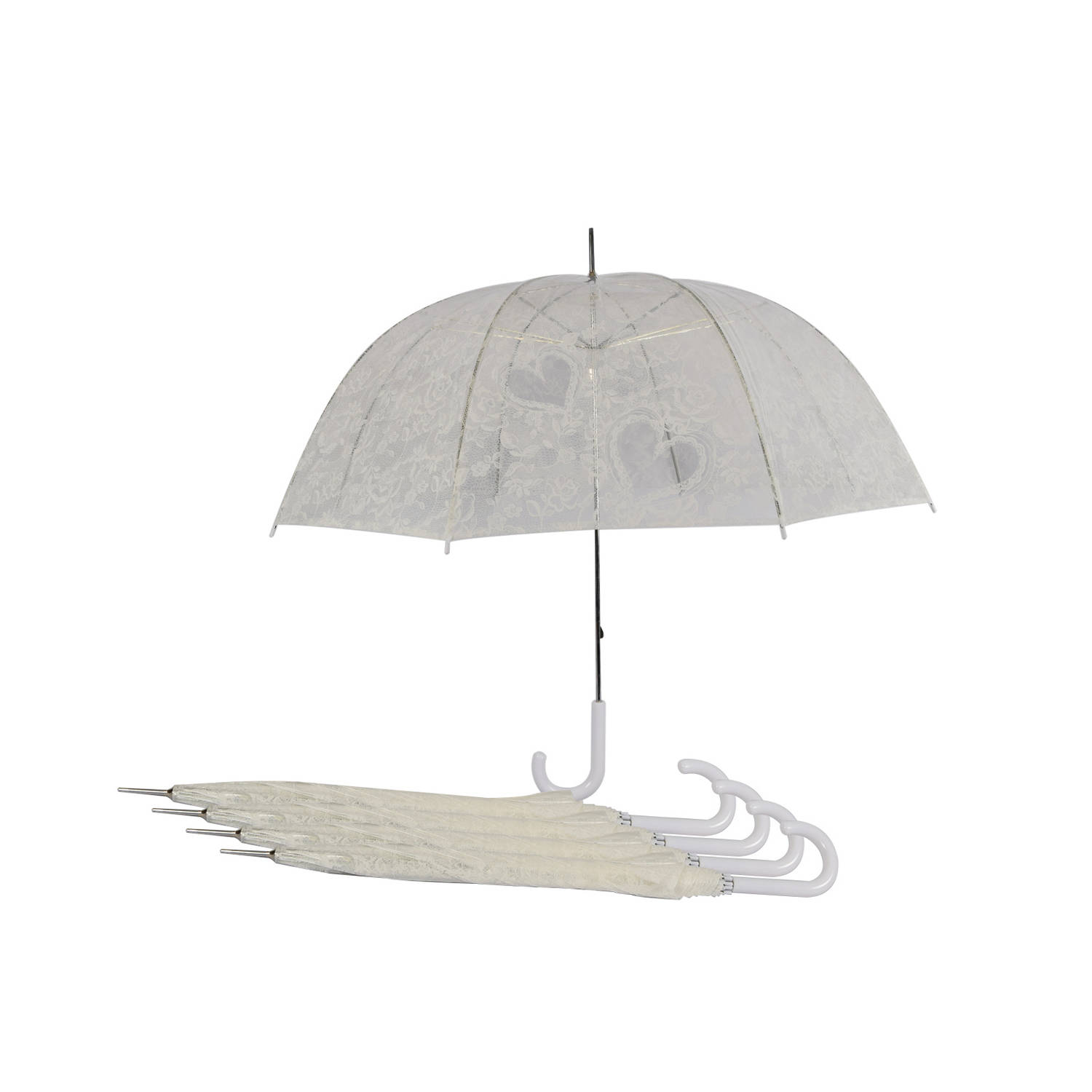 Set van 5 Elegante Trouwparaplu's - Transparante Paraplu met Hartjes | Windproof Bruidsparaplu | 95cm Diameter