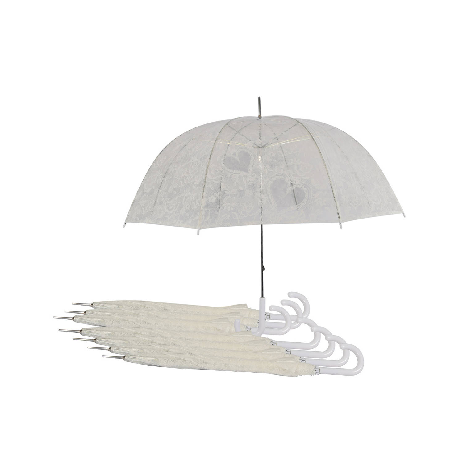 Set van 8 Romantische Doorzichtige Trouwparaplu's - Transparante Paraplu met Hartjes - Perfect voor Bruiloften | Windproof | 98cm Diameter