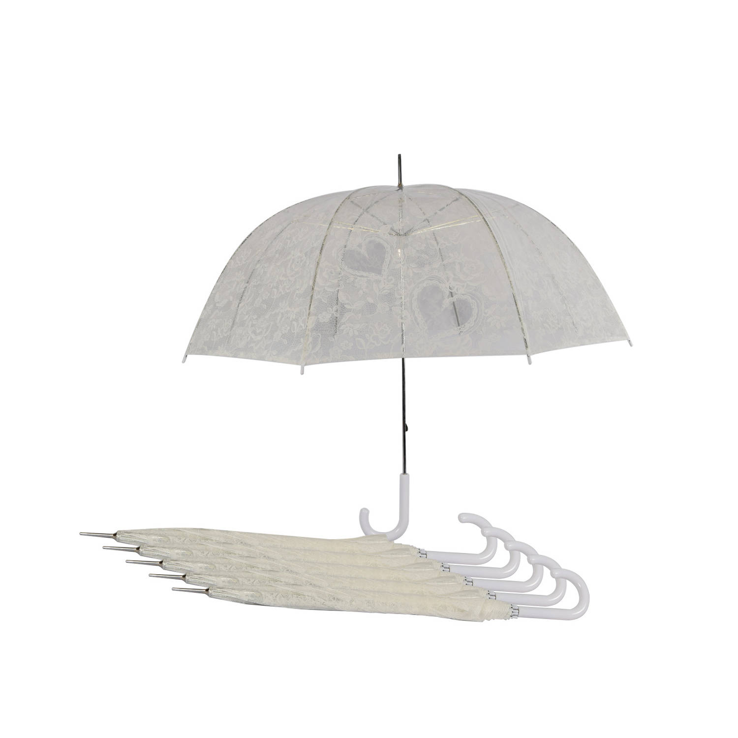 Romantische Doorzichtige Trouwparaplu's - Set van 6 - Perfect voor Bruiloften - Transparante Paraplu met Hartjes | Windproof | 98cm Diameter