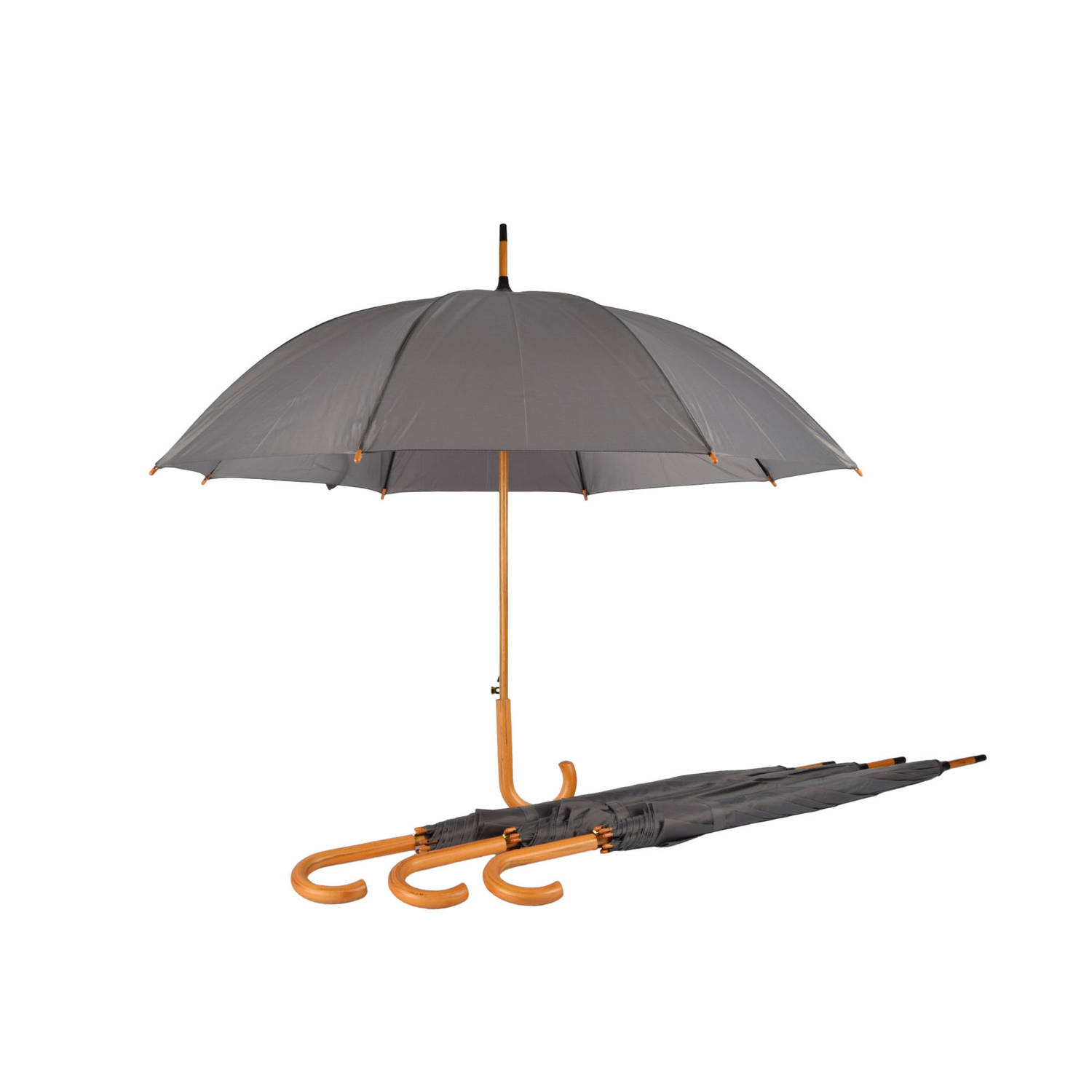 Grijze Paraplu's met Houten Handvat - Set van 4 - Opvouwbaar - Windproof - Geïnspireerd door HRH Kate Middleton | 98cm Diameter