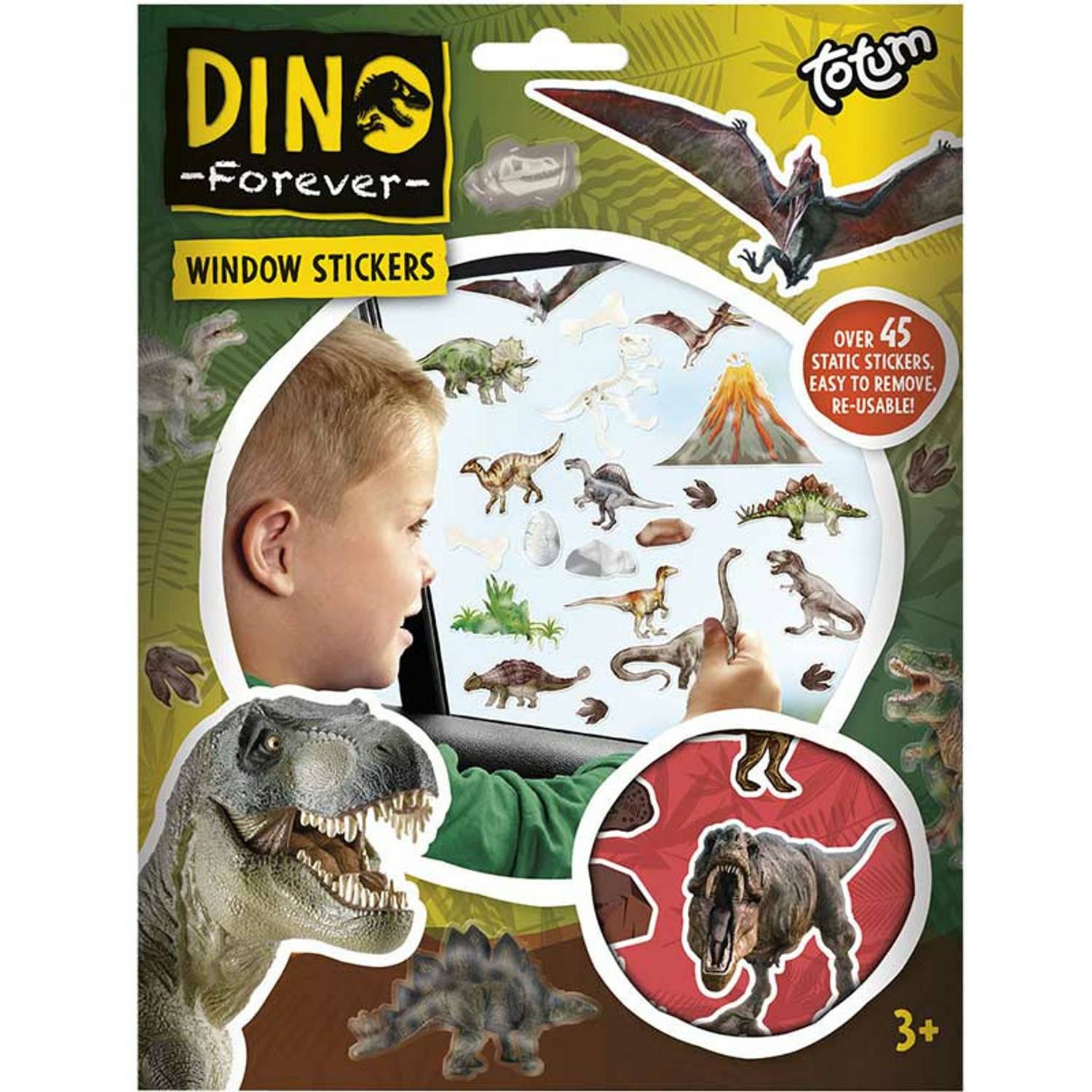 Totum Auto raamstickers 45 stuks dinosaurus thema voor kinderen Raamstickers