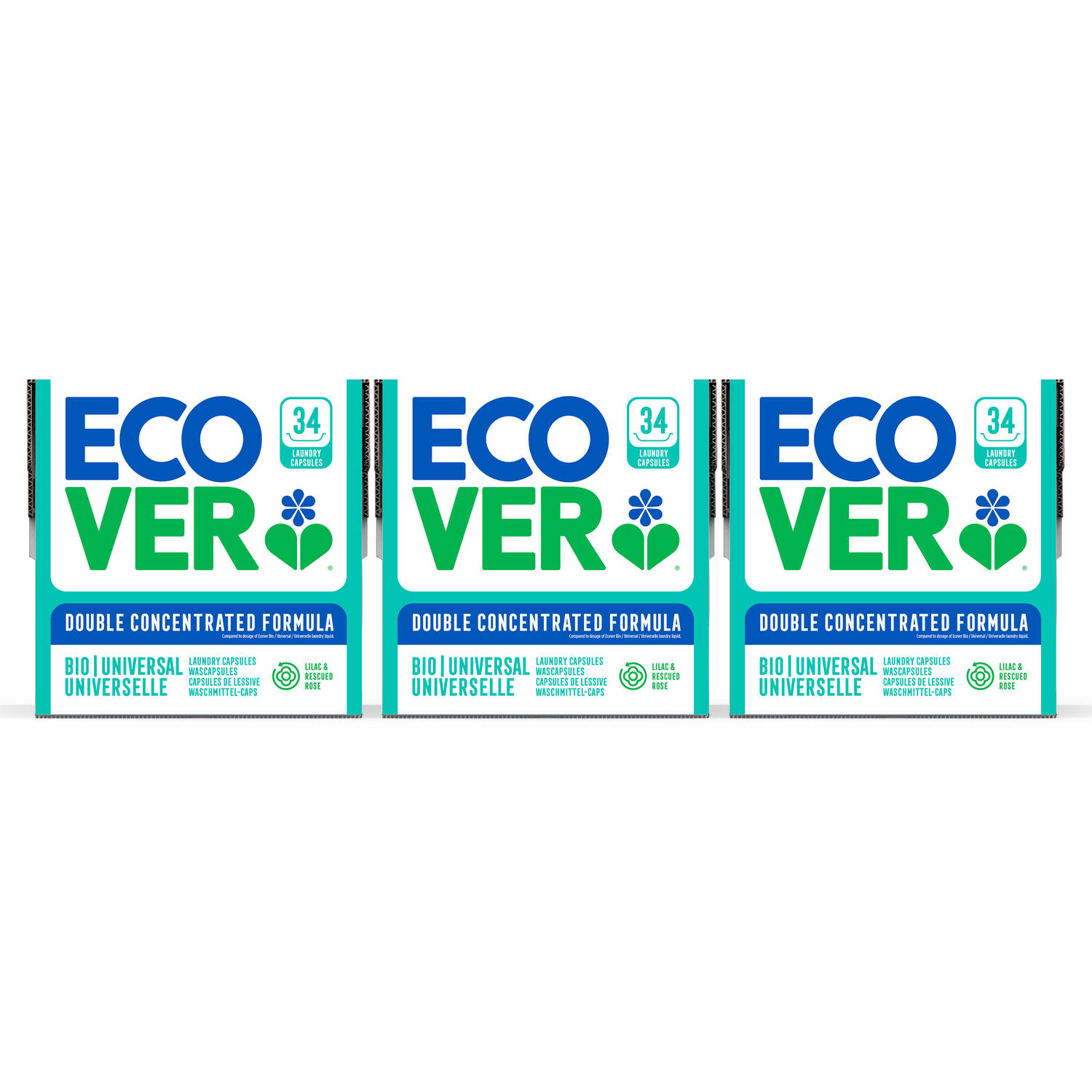 Ecover Wascapsules Voordeelverpakking - 3 x 34 stuks - 102 Wasbeurten - Geconcentreerde formule - Voor Gekleurde Was - Lila & Roos geur