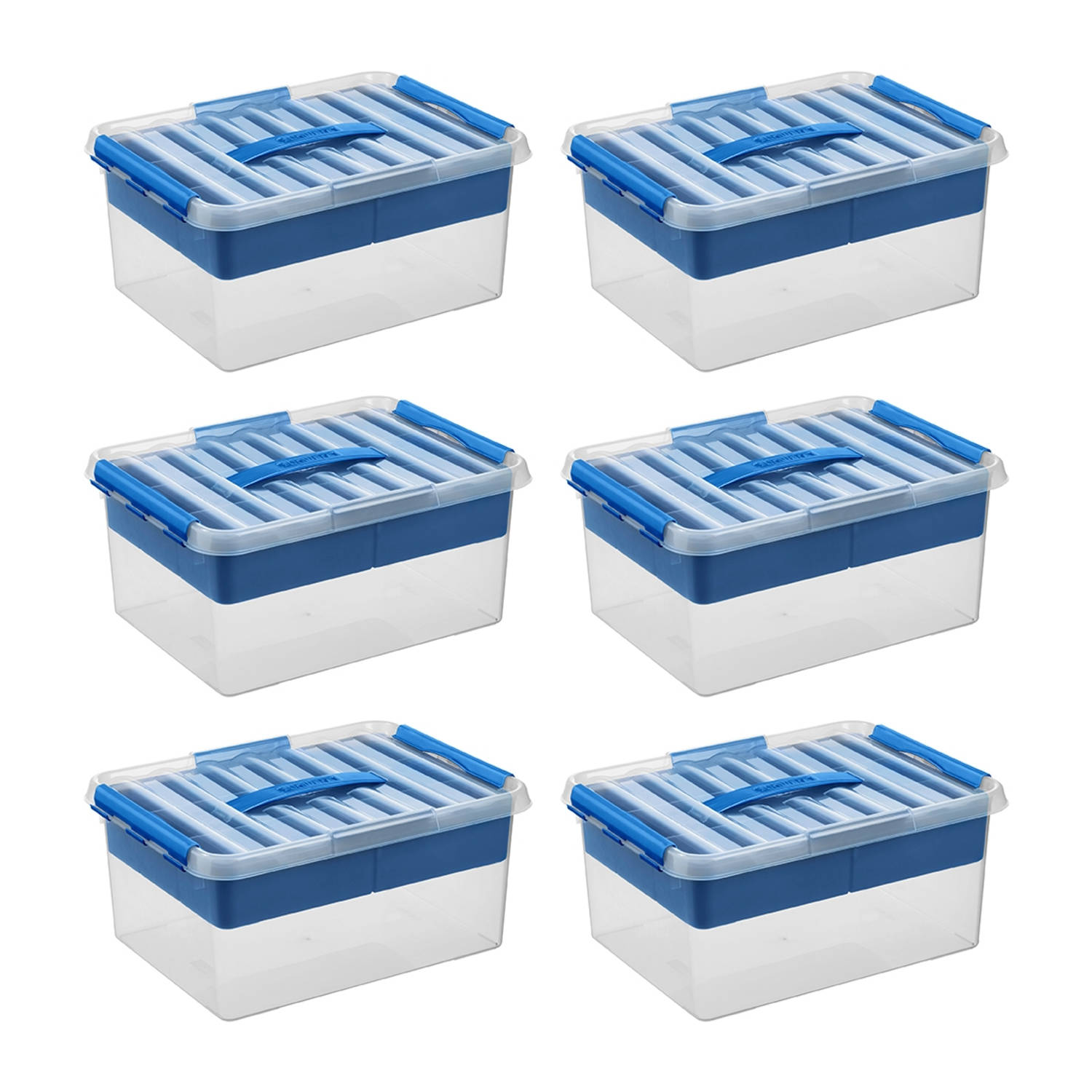 Sunware - Q-line opbergbox met inzet 15L blauw - Set van 6