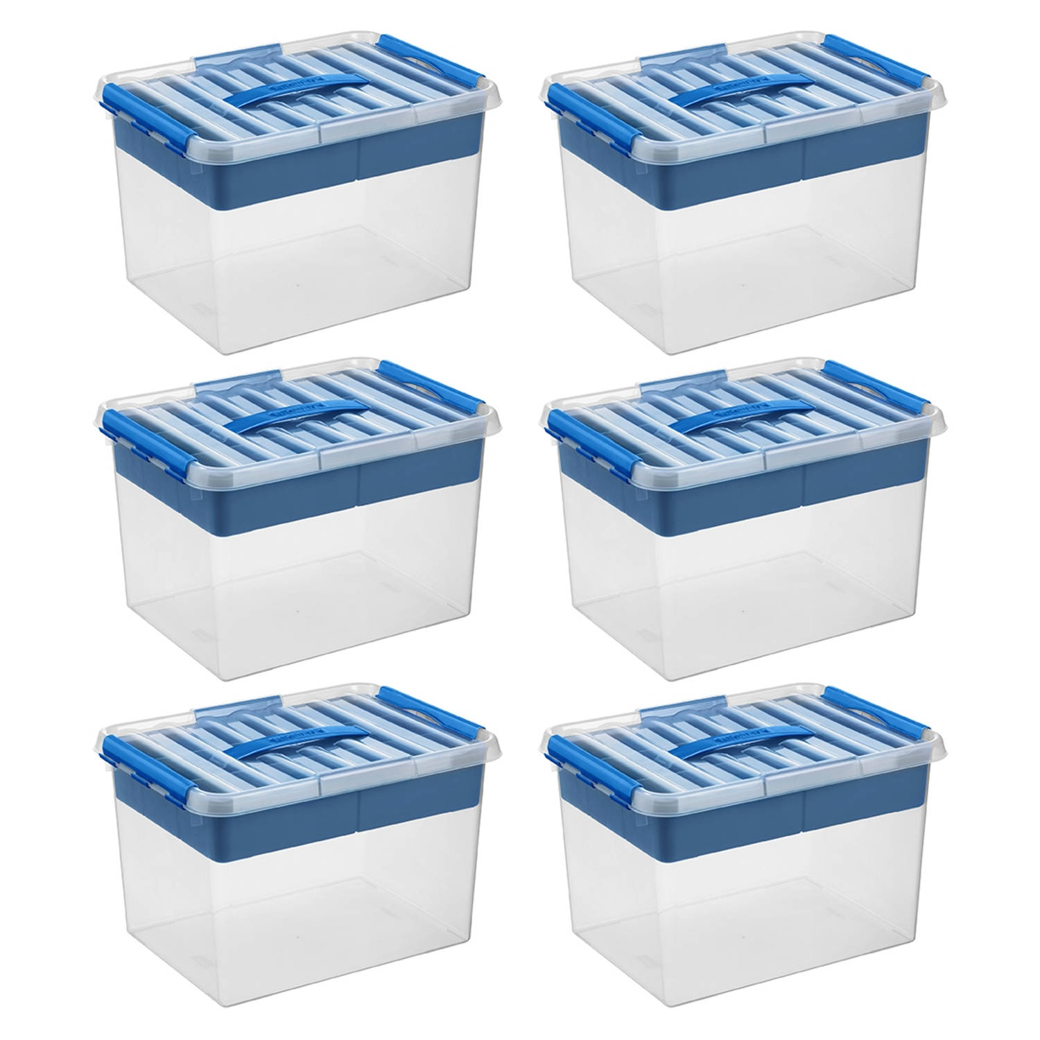 Sunware - Q-line opbergbox met inzet 22L blauw - Set van 6