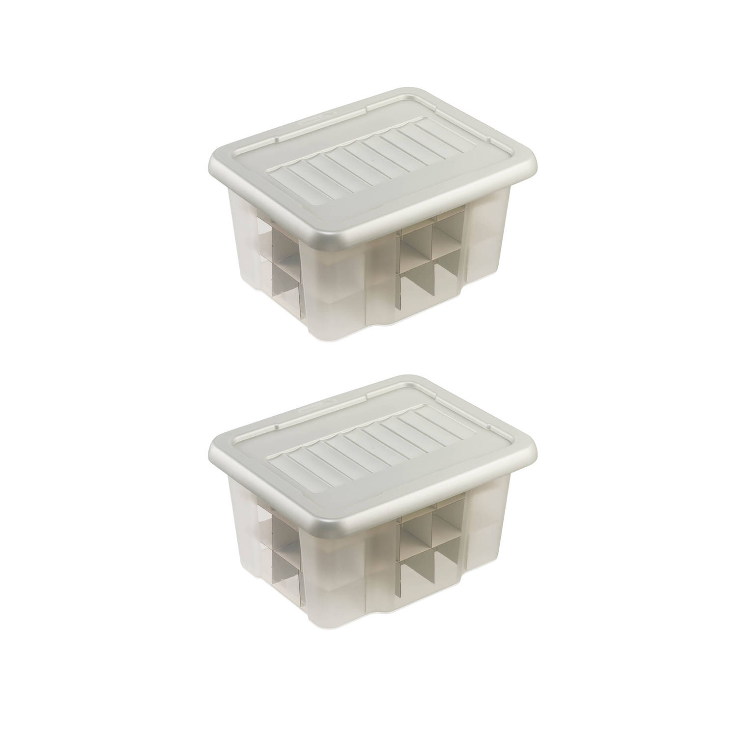 Nesta Kerstballen Opbergbox 24L - Set van 2 - Trays voor 45 kerstballen - Transparant/grijs