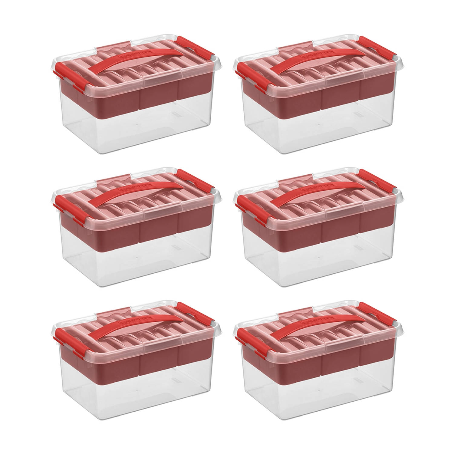 Sunware - Q-line opbergbox met inzet 6L rood - Set van 6