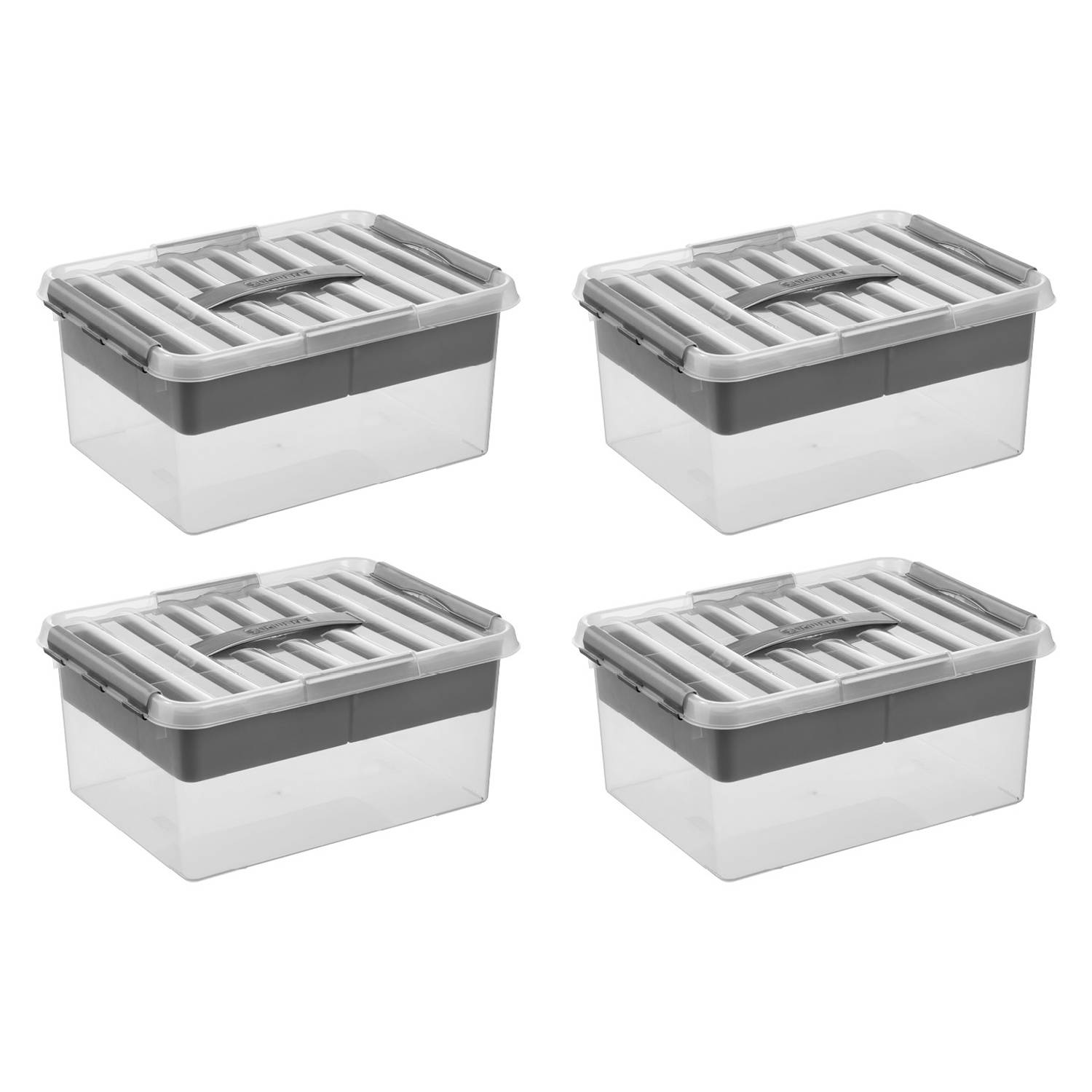 Sunware - Q-line opbergbox met inzet 15L - Set van 4 - Transparant/grijs
