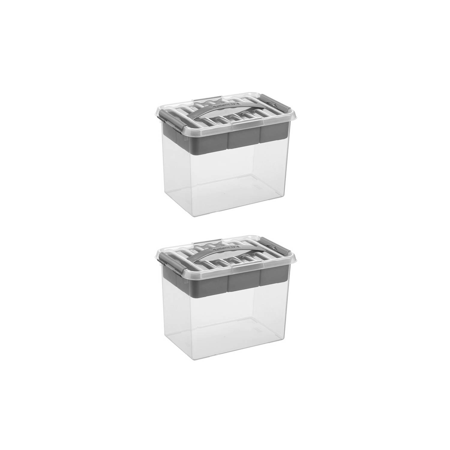 Q-line opbergbox met inzet 9L Set van 2 Transparant-grijs