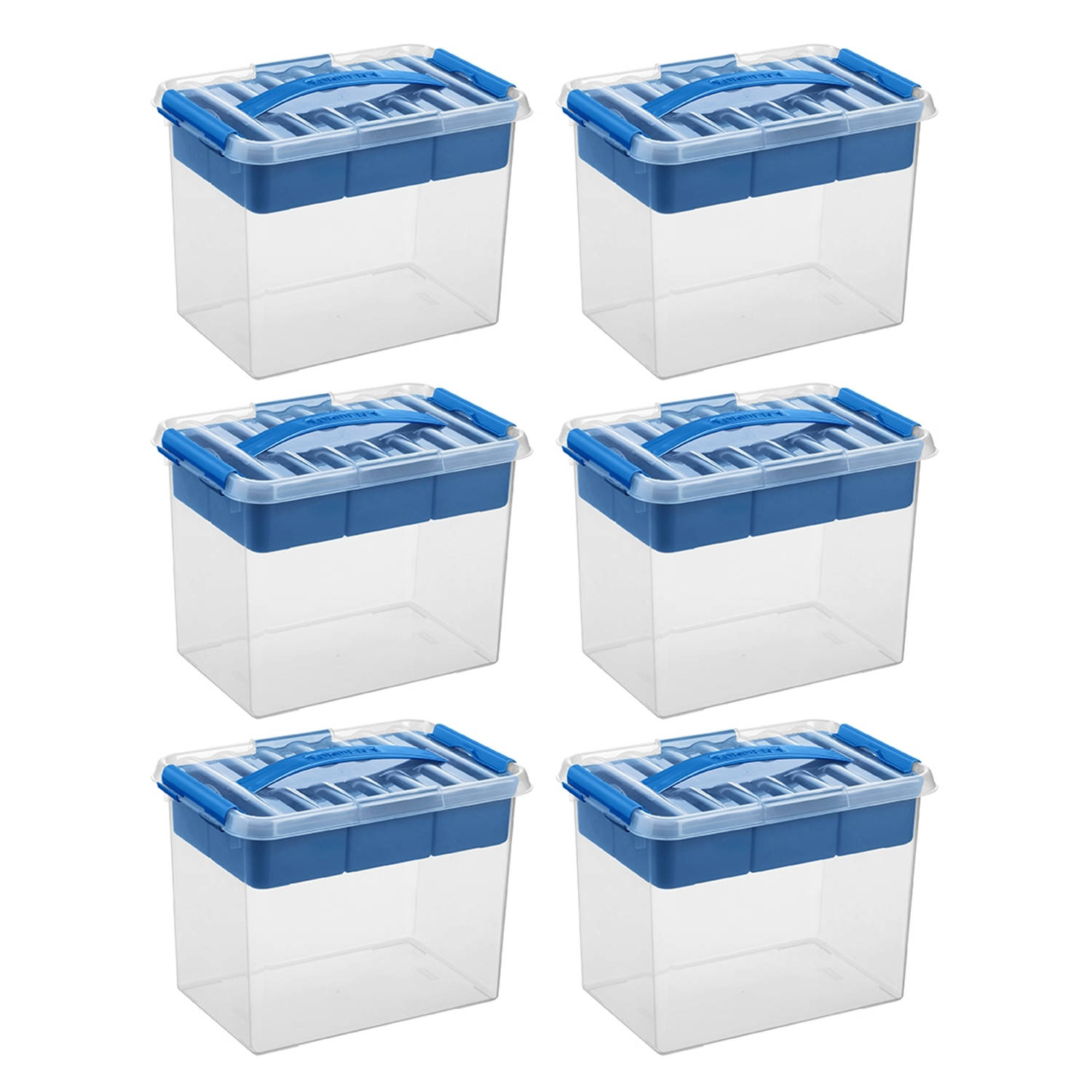 Sunware - Q-line opbergbox met inzet 9L blauw - Set van 6