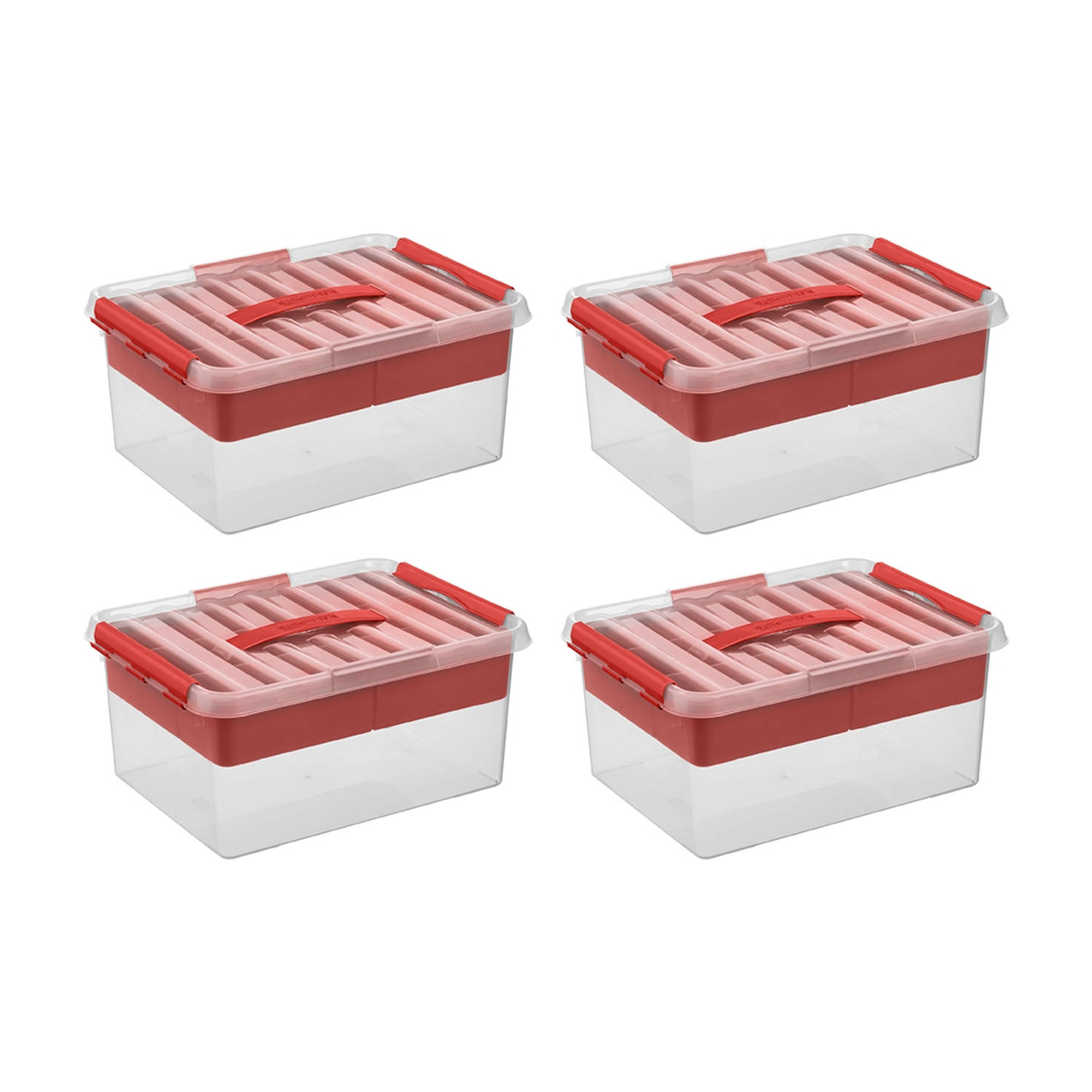 Sunware - Q-line opbergbox met inzet 15L rood - Set van 4