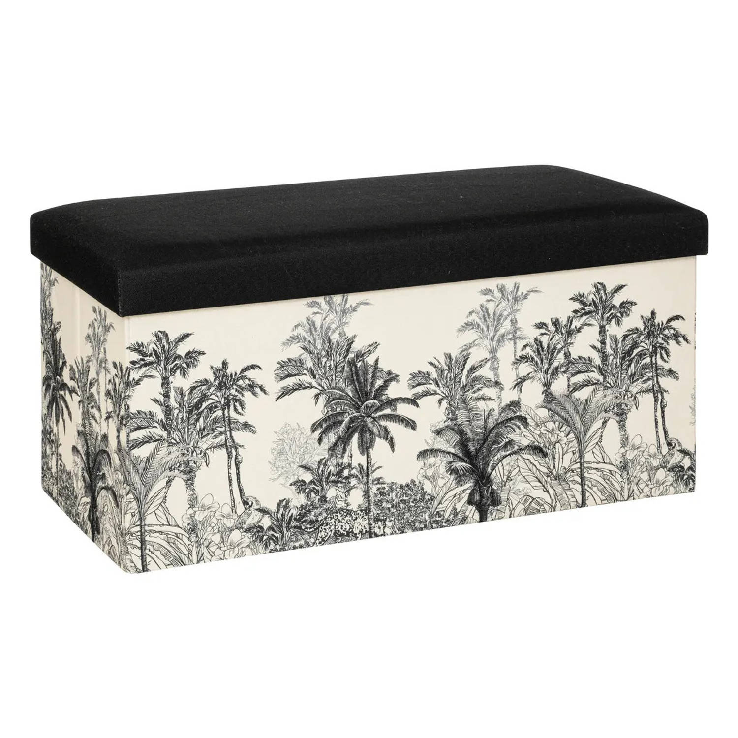 Atmosphera Poef-krukje-hocker Palmtrees Opvouwbare opslag box creme wit-zwart 76 x 39 x 39 cm Poefs