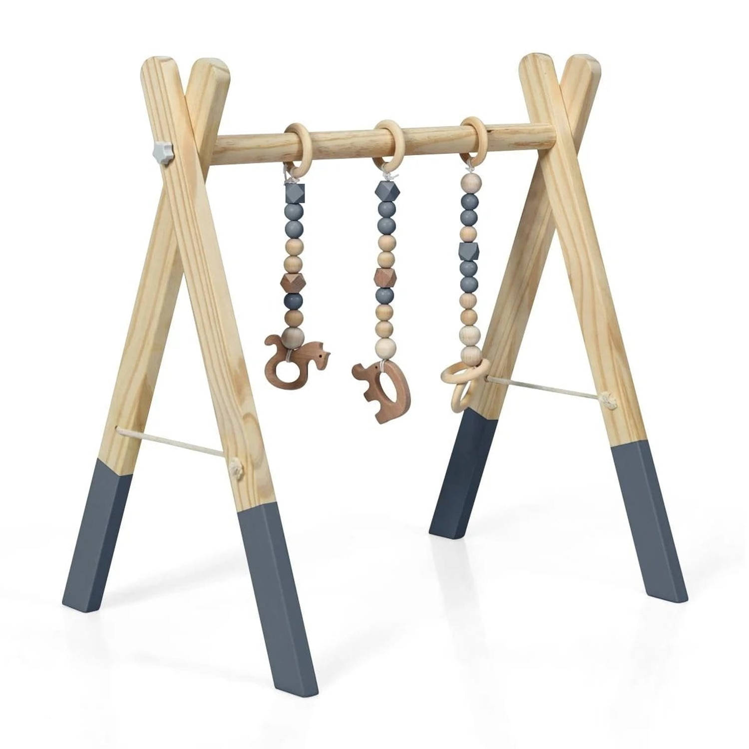 Trendmix Houten Babygym met 3 hangers Babyspeeltoestel 60 x 44 x 60 cm Grijs