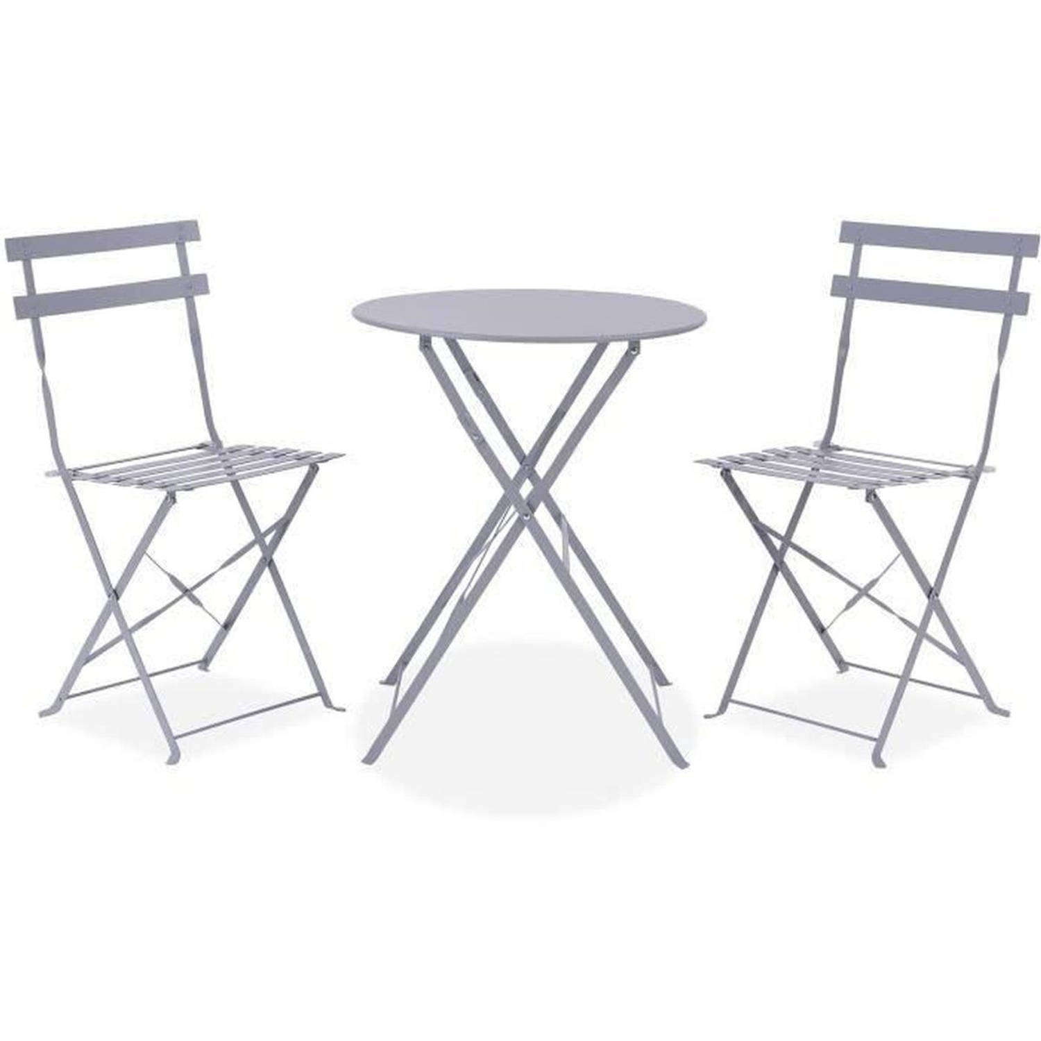 Bistro-set Tuinset Klaptafel + 2 stoelen Structuur: staal Kleur: grijs