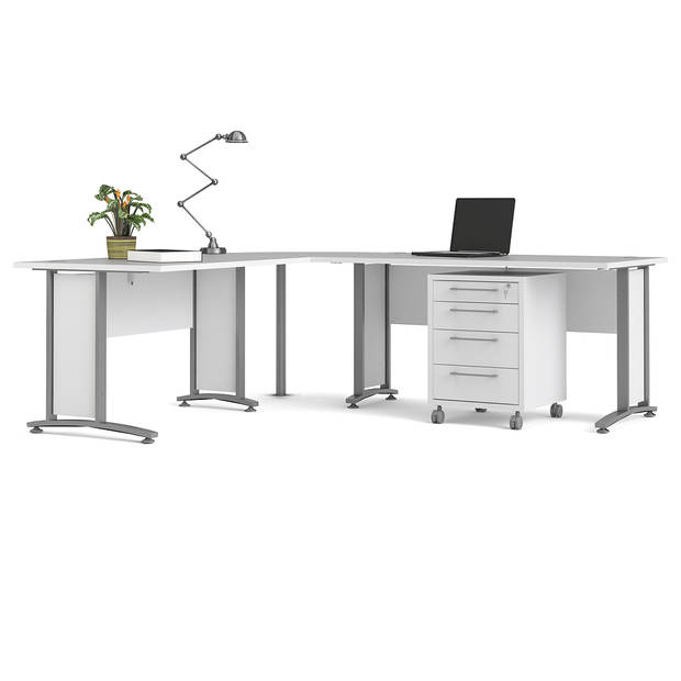 Prisme Hoekbureau 304 met verrijdbaar onderstel, wit