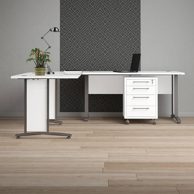 Prisme Hoekbureau 304 met verrijdbaar onderstel, wit