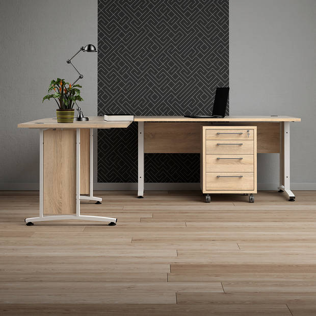 Prisme Hoekbureau met verrijdbaar onderstel, eiken decor wit