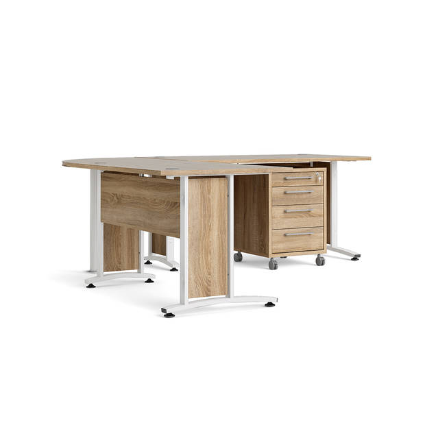 Prisme Hoekbureau met verrijdbaar onderstel, eiken decor wit