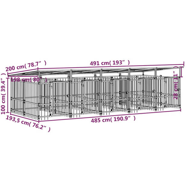 vidaXL Hondenkennel met dak 9,38 m² staal