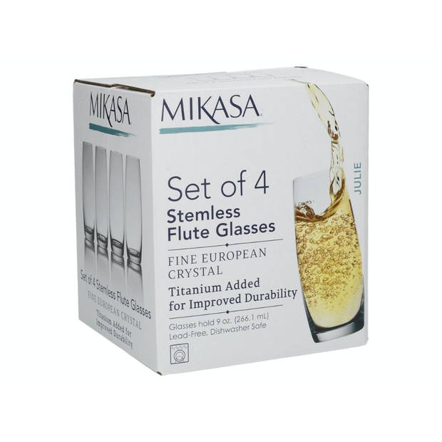 Mikasa - Fluit Wijnglazenset, Stamloos, 4 stuks, 266 ml - Mikasa Julie