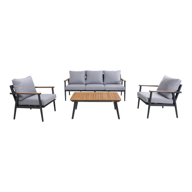 AXI Bibi Stoel-bank Loungeset 4-delig Antraciet / Teak Lounge Set met 2 stoelen, bank & tuintafel van Aluminium / Teak