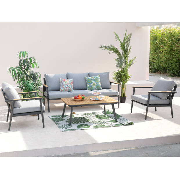 AXI Bibi Stoel-bank Loungeset 4-delig Antraciet / Teak Lounge Set met 2 stoelen, bank & tuintafel van Aluminium / Teak