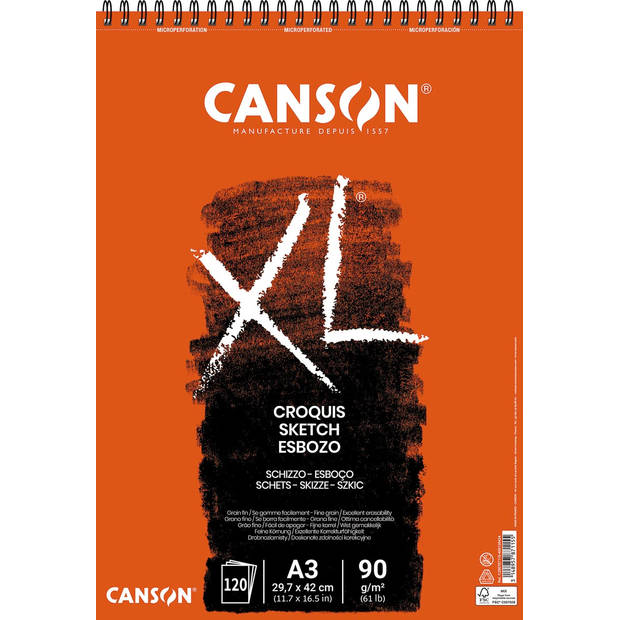 Canson schetsblok XL ft 29,7 x 42 cm (A3), blok van 120 blad 5 stuks