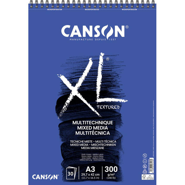 Canson tekenblok XL Mix Media 300 g/m² ft A3, blok met 30 vellen 5 stuks