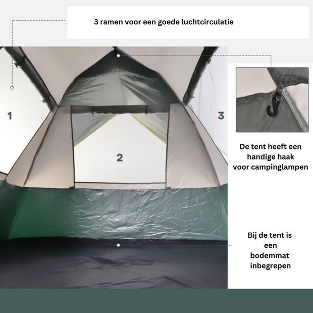 Tent voor 3 personen - Kampeertent - Koepeltent - Kamperen - Groen - 205 x 195 x 135 cm