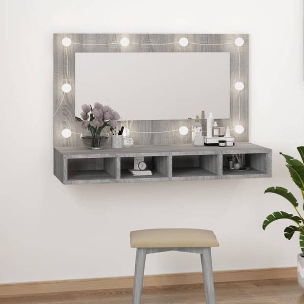 The Living Store Spiegelkast LED Grijs Sonoma Eiken - 90x31.5x62cm