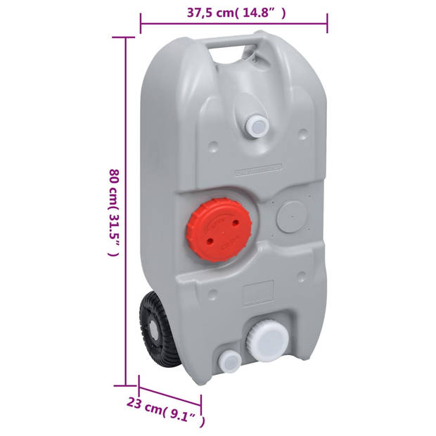 The Living Store Campingtoilet - HDPE - 41.5 x 36.5 x 42 cm - 20L afvaltank - T-spoeling - Grijs