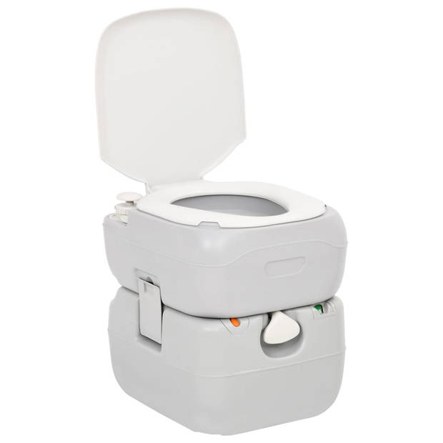 vidaXL Campingtoilet draagbaar 22+12 L HDPE grijs en wit