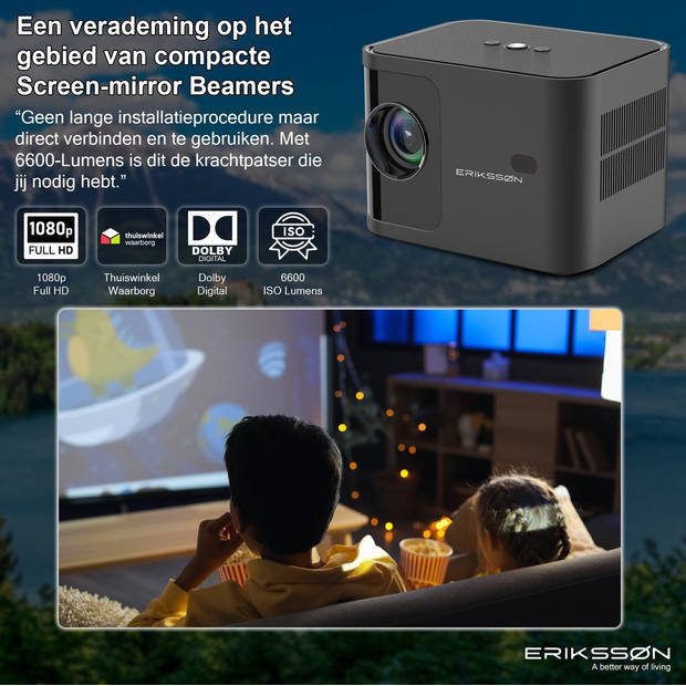 Erikssøn Beamer Prime - Streamen Vanaf Je Telefoon - 6600 Ansi-Lumens - Projector - Mini - Beamers