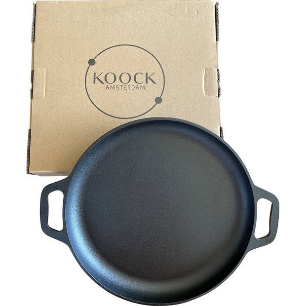 Koock Amsterdam Skillet gietijzer - koekenpan - PFAS vrij - 32cm - zonder steel - Paellapan - BBQ accessoires - Geschikt