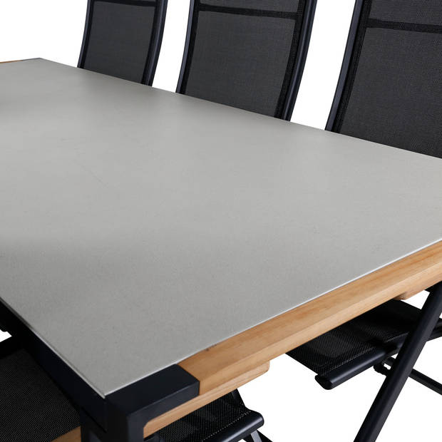 Texas tuinmeubelset tafel 100x200cm en 6 stoel Panama zwart, grijs, naturel.